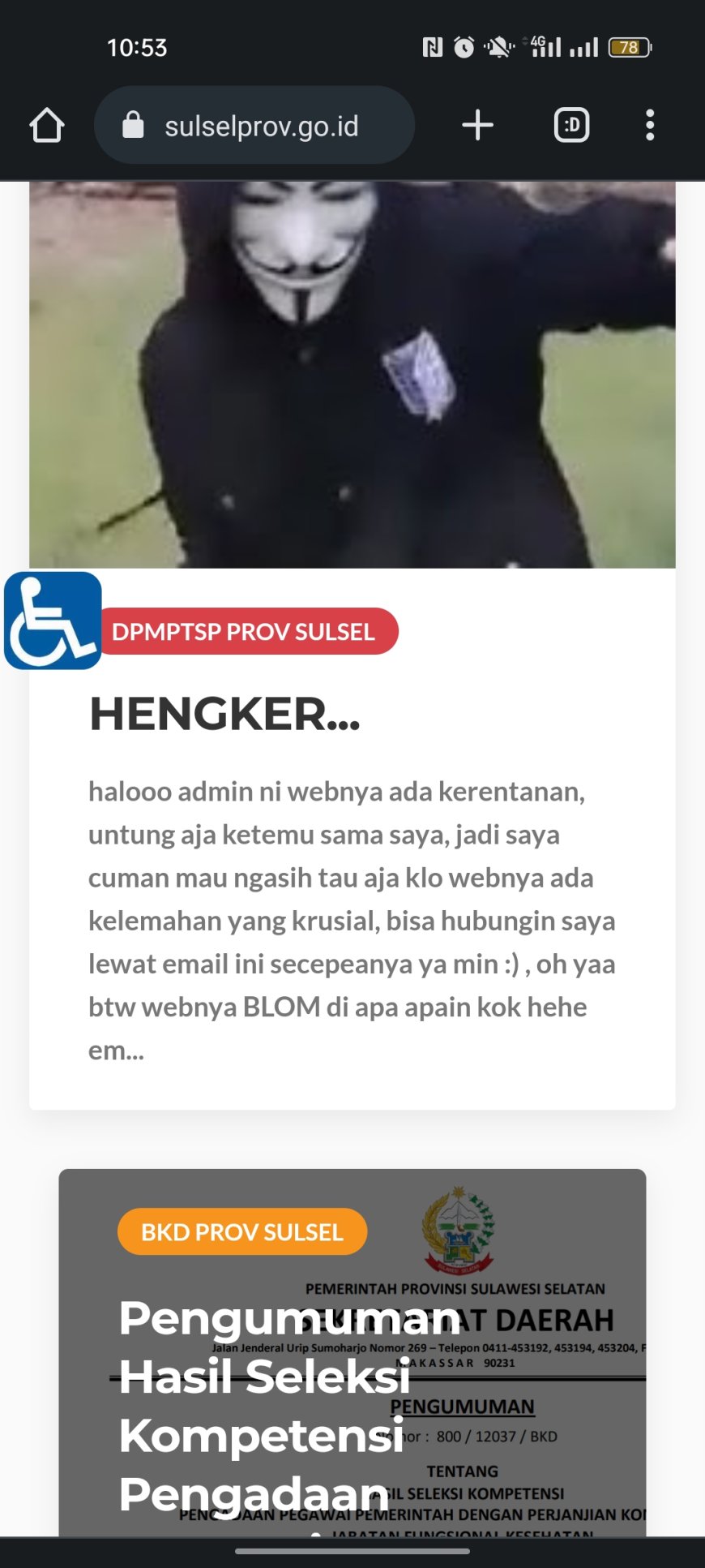Website Pemprov Sulsel Kena DEFACE oleh Hacker... Perlu tingkat kan security nya