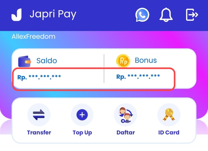 Japri Pay sudah dilengkapi Fitur "Hide & Show" Saldo & Bonus.